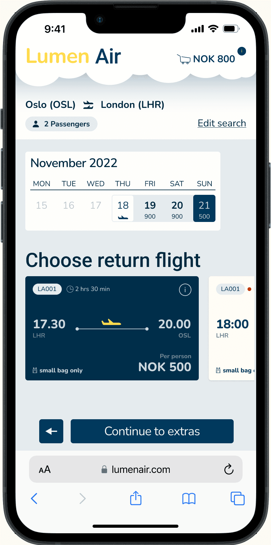Final prototype showing a 'Continue to booking' button replacing the swipe gesture
